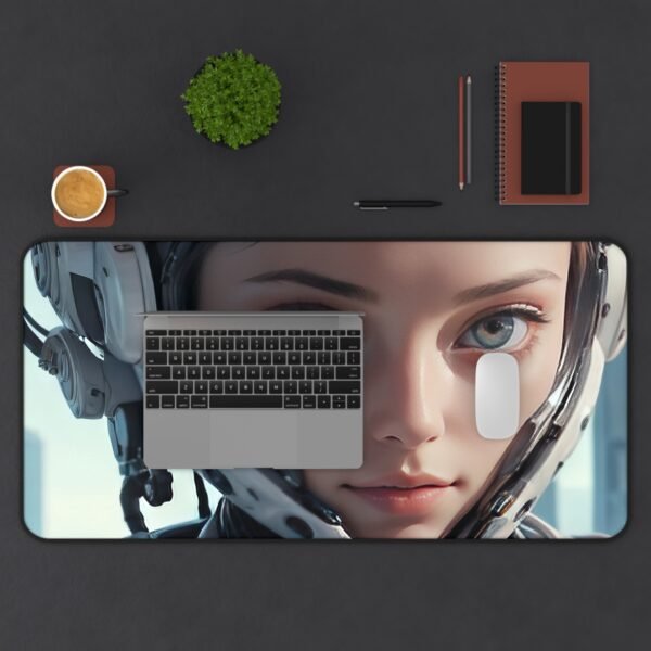 mouse pad with neon-edge luminescence for ai-assisted productivity, desk mat with infrared-toned gradient for sci-fi inspired studios, desk mat inspired by interstellar aesthetics for immersive interface design, mouse pad featuring ultralight chrome finish for advanced creative setups