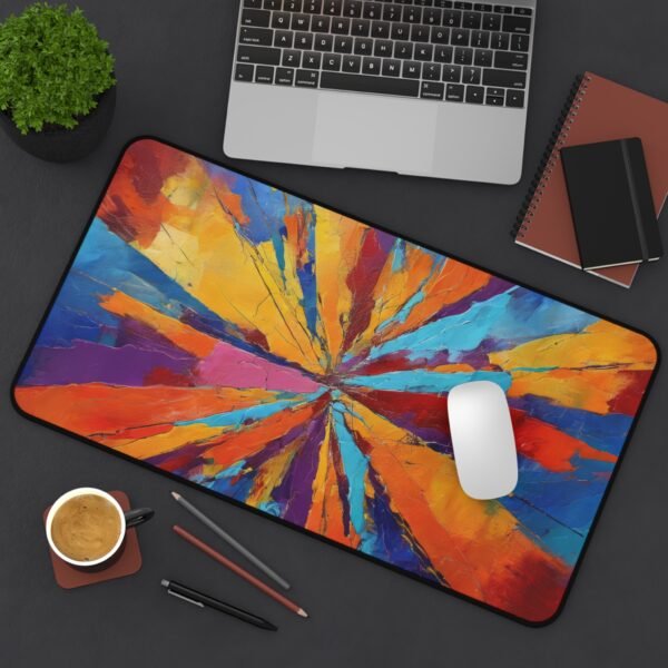 workspace mat with exploded form separation, mouse pad with recursive curve overlays, desk mat featuring tonal displacement patterns,