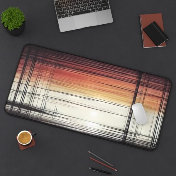 desk mat inspired by surreal color blending, workspace mat with layered texture illusions,