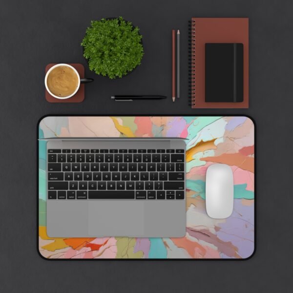 mouse pad with asymmetric pixel dispersion, desk mat with blurred vector illusions
