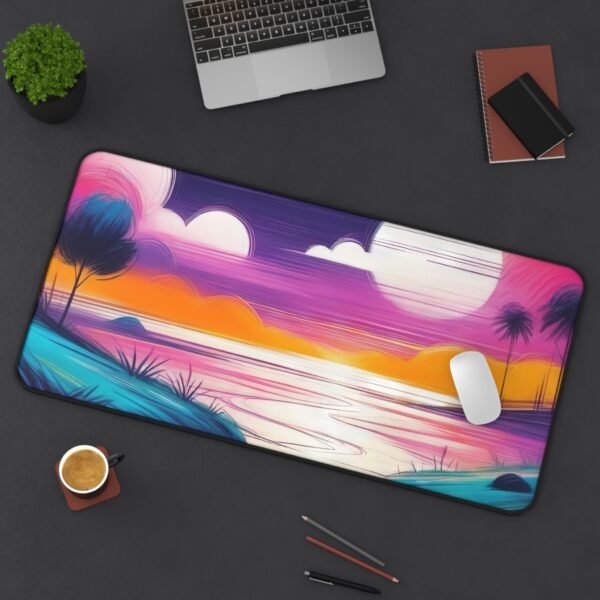 mouse pad for calm workspace aesthetics, desk mat with breath-like visual layering, workspace mat with restful color presence