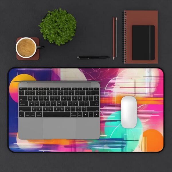 desk mat with clean koi-flow abstraction, workspace mat with sand and silk color tones, mouse pad with inkstone fade design