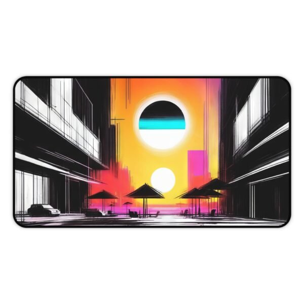 , mouse pad with asymmetric ink balance, desk mat with still water reflection motif, workspace mat with subtle lantern glow tone, mouse pad with fusion of nature and abstraction, desk mat for aesthetic-driven modern harmony,