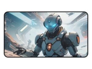 mouse pad with neon-edge luminescence for responsive visual workflows, desk mat with holographic grid overlay for next-generation office setups,