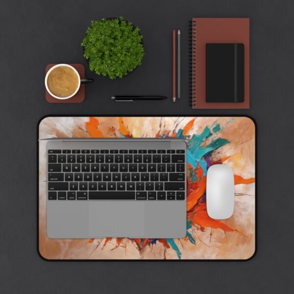 workspace mat with echo pulse abstraction, mouse pad for nonlinear visual balance, desk mat with structural contrast layering,