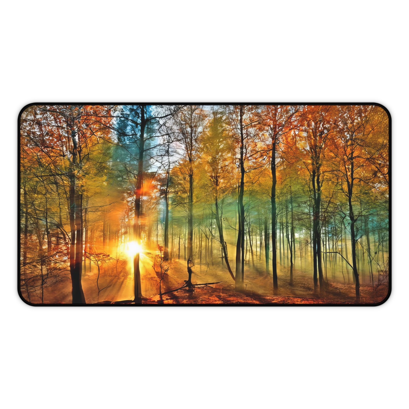 desk mat inspired by foggy forest mornings, workspace mat with soft neutral grounding, mouse pad with sunlit woodgrain texture, desk mat for desks filled with light and leaves, workspace mat that echoes the hush of early dawn, mouse pad for warm, earthy workspaces