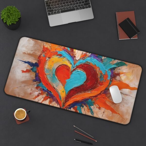 workspace mat with kinetic shade flow, mouse pad with visual tension layering, desk mat with ambient distortion halos, workspace mat with displaced color logic, mouse pad for emotion-driven layout setups, desk mat with tone clash overlays