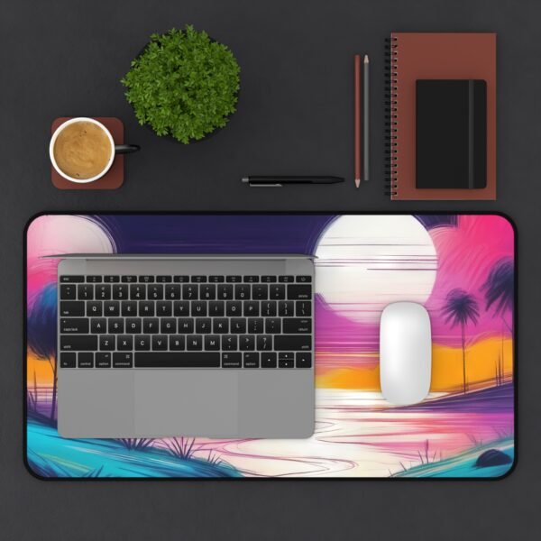 desk mat with washed linen and clay fade, workspace mat with hushed woodland minimalism, mouse pad for clean space and slow focus
